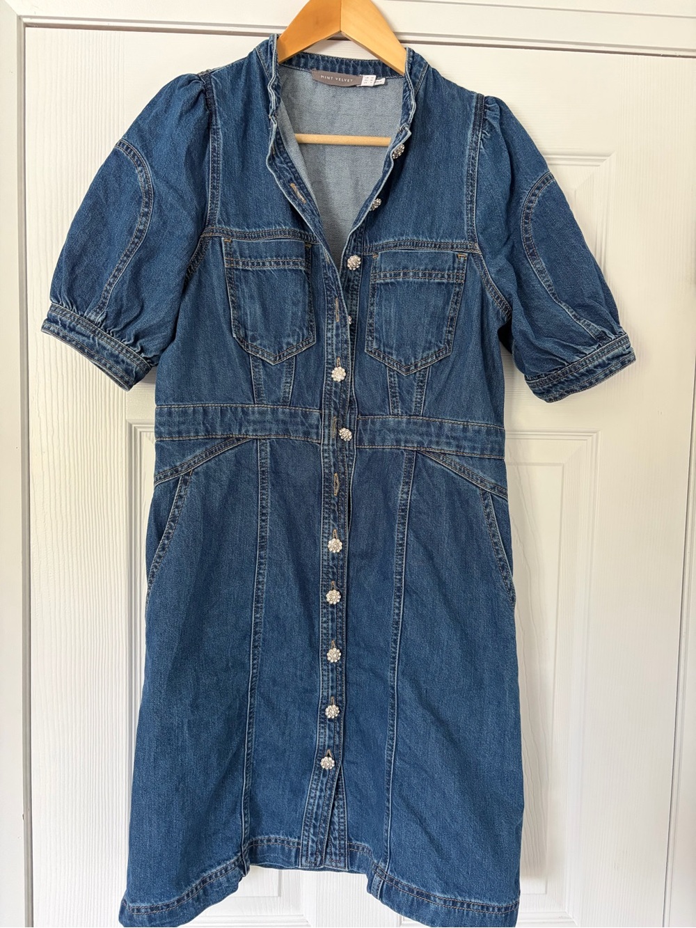 Women's Denim Button-Front Midi Dress - Blue